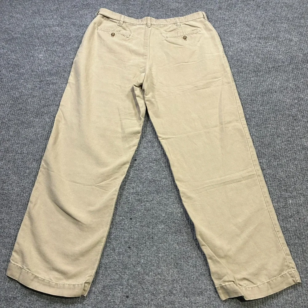 IZOD Mens Chino Pants Size 36x32 Beige Cotton Linen Flat Front High Rise